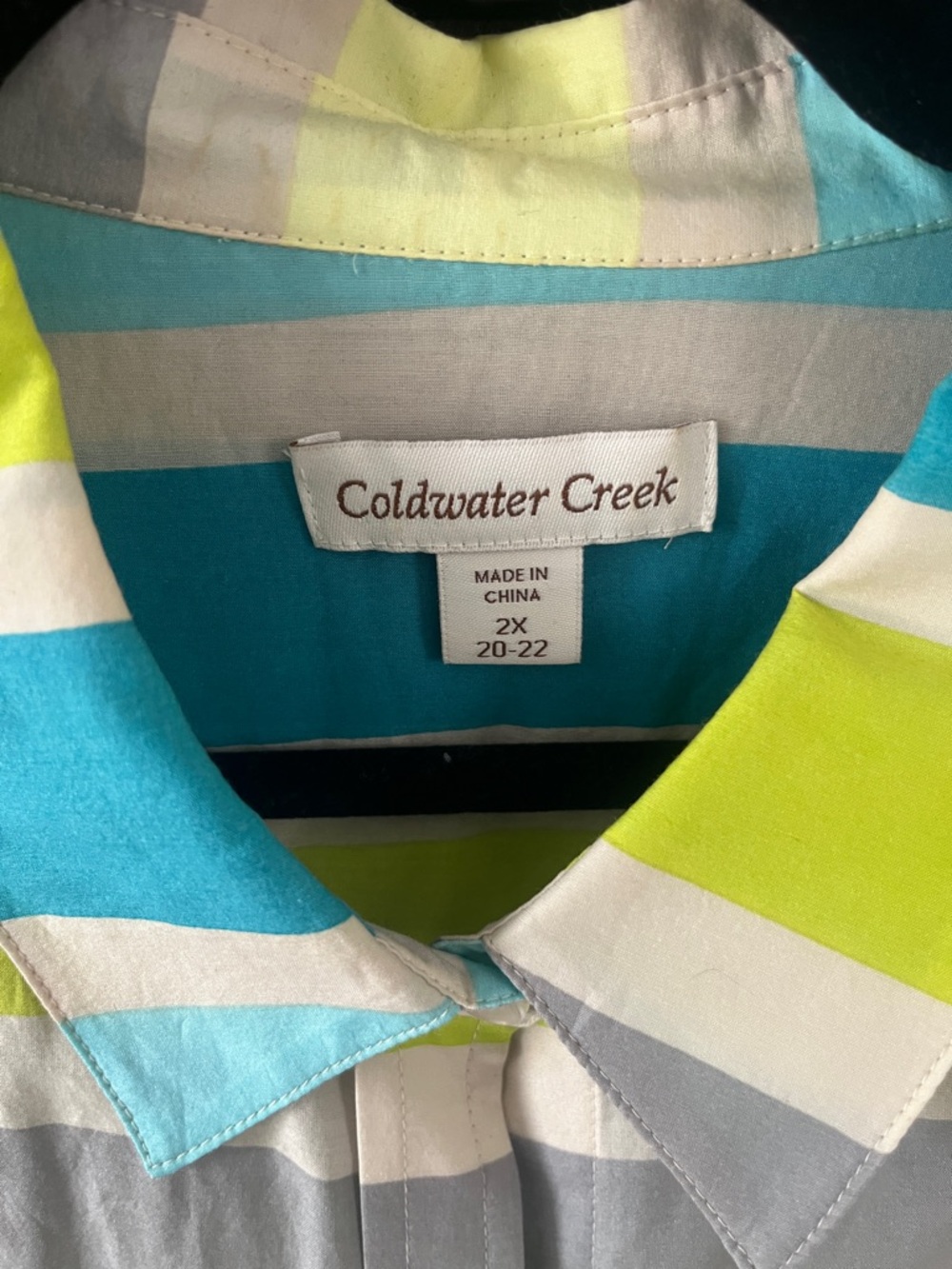 Coldwater Creek Aqua, Lime & Gray Striped Button-Up Shirt - Picture 2 of 5